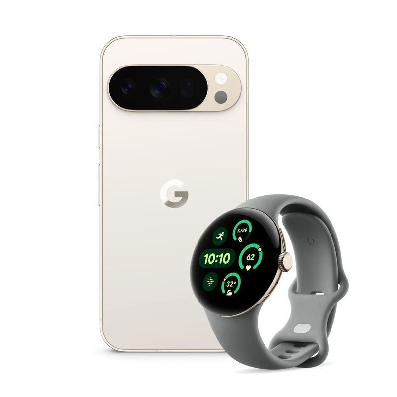 Google Pixel 10 Pro - Unlocked Android Smartphone with Gemini, Triple Rear Camera System, 24+ Hour Battery and 6.3" Super Actua Display - Porcelain, 512GB + Watch 3 (Hazel)