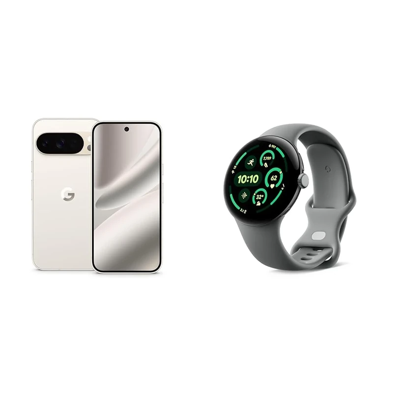 Google Pixel 10 Pro - Unlocked Android Smartphone with Gemini, Triple Rear Camera System, 24+ Hour Battery and 6.3" Super Actua Display - Porcelain, 256GB + Watch 3 (Hazel)