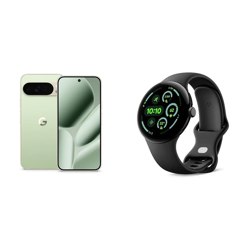 Google Pixel 10 Pro XL - Unlocked Android Smartphone with Gemini, Triple Rear Camera, 24+ Hour Battery and 6.8" Super Actua Display - Jade, 256GB + Watch 3 (Obsidian)