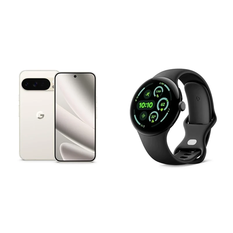 Google Pixel 10 Pro XL - Unlocked Android Smartphone with Gemini, Triple Rear Camera, 24+ Hour Battery and 6.8" Super Actua Display - Porcelain, 256GB + Watch 3 (Obsidian)