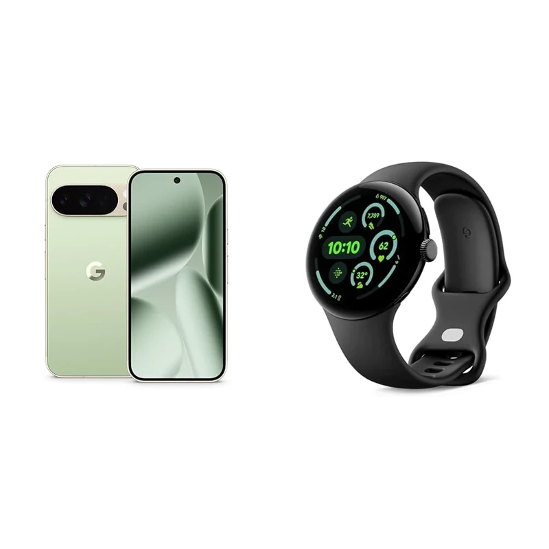 Google Pixel 10 Pro - Unlocked Android Smartphone with Gemini, Triple Rear Camera System, 24+ Hour Battery and 6.3" Super Actua Display - Jade, 256GB + Watch 3 (Obsidian)