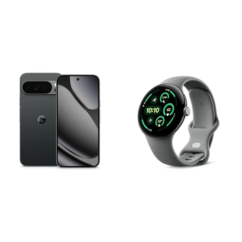Google Pixel 10 Pro XL - Unlocked Android Smartphone with Gemini, Triple Rear Camera, 24+ Hour Battery and 6.8" Super Actua Display - Obsidian, 256GB + Watch 3 (Hazel)