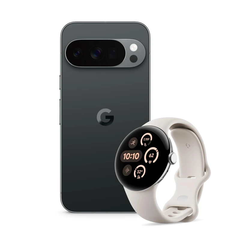 Google Pixel 10 Pro - Unlocked Android Smartphone with Gemini, Triple Rear Camera System, 24+ Hour Battery and 6.3" Super Actua Display - Obsidian, 1TB + Watch 3 (Porcelain)