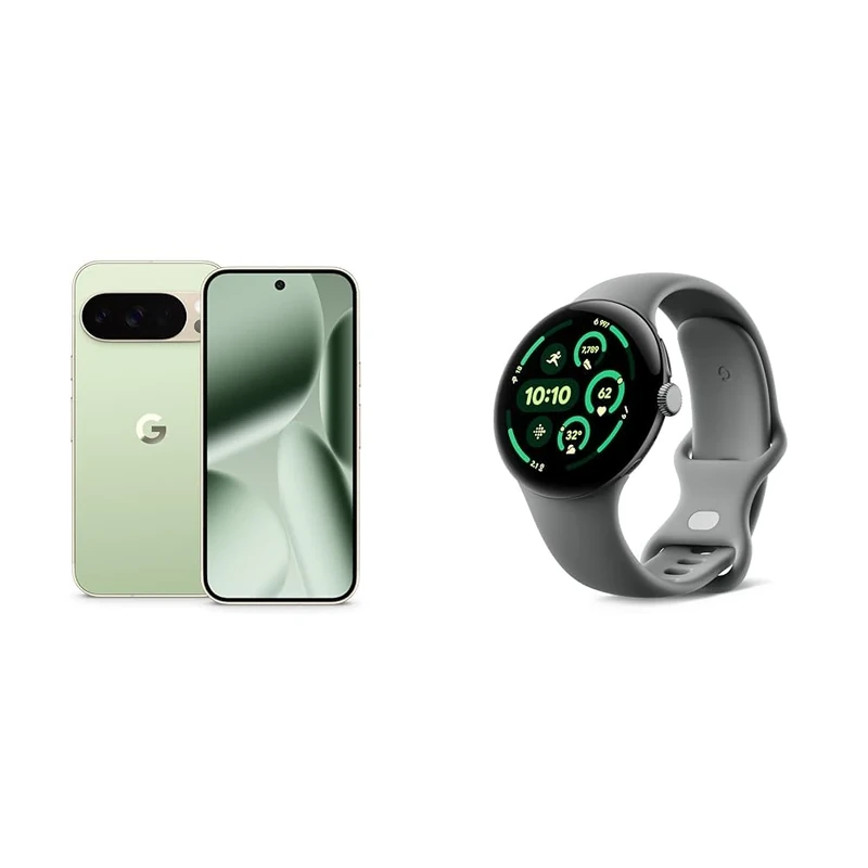 Google Pixel 10 Pro - Unlocked Android Smartphone with Gemini, Triple Rear Camera System, 24+ Hour Battery and 6.3" Super Actua Display - Jade, 256GB + Watch 3 (Hazel)