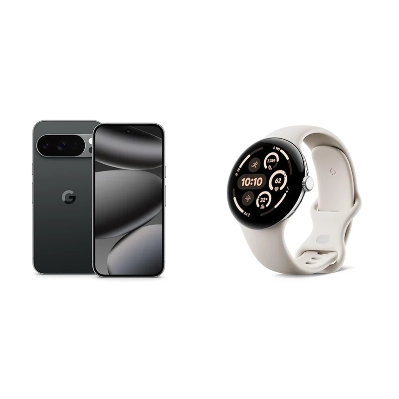 Google Pixel 10 Pro - Unlocked Android Smartphone with Gemini, Triple Rear Camera System, 24+ Hour Battery and 6.3" Super Actua Display - Obsidian, 128GB + Watch 3 (Porcelain)