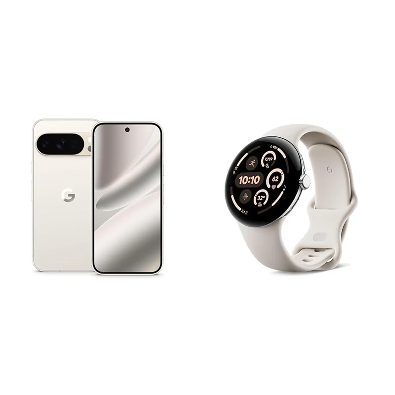 Google Pixel 10 Pro - Unlocked Android Smartphone with Gemini, Triple Rear Camera System, 24+ Hour Battery and 6.3" Super Actua Display - Porcelain, 128GB + Watch 3 (Porcelain)
