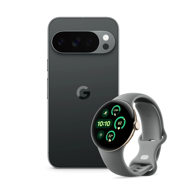Google Pixel 10 Pro - Unlocked Android Smartphone with Gemini, Triple Rear Camera System, 24+ Hour Battery and 6.3" Super Actua Display - Obsidian, 1TB + Watch 3 (Hazel)