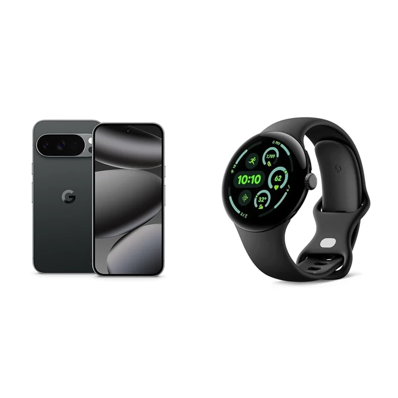 Google Pixel 10 Pro - Unlocked Android Smartphone with Gemini, Triple Rear Camera System, 24+ Hour Battery and 6.3" Super Actua Display - Obsidian, 256GB + Watch 3 (Obsidian)