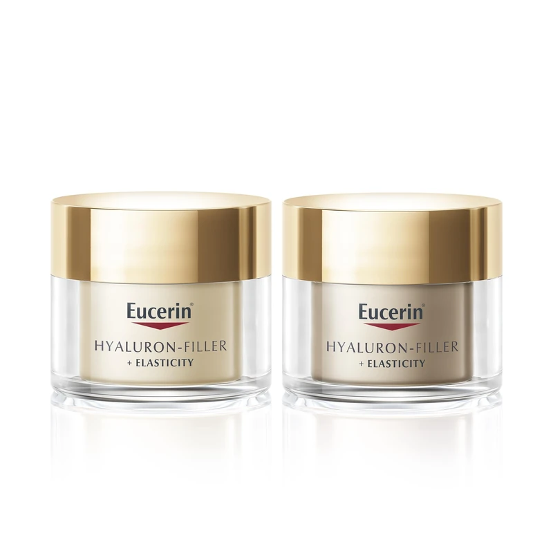 Bundle of Eucerin Hyaluron-Filler + Elasticity Day Care SPF 30 (50ml) and Eucerin Hyaluron-Filler + Elasticity Night (50ml), Anti-Wrinkle Day Cream, Anti-Ageing Night Cream for Mature Skin