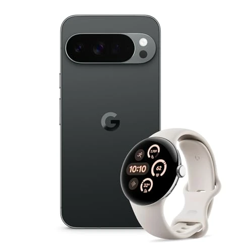 Google Pixel 10 Pro XL - Unlocked Android Smartphone with Gemini, Triple Rear Camera, 24+ Hour Battery and 6.8" Super Actua Display - Obsidian, 256GB + Watch 3 (Porcelain)