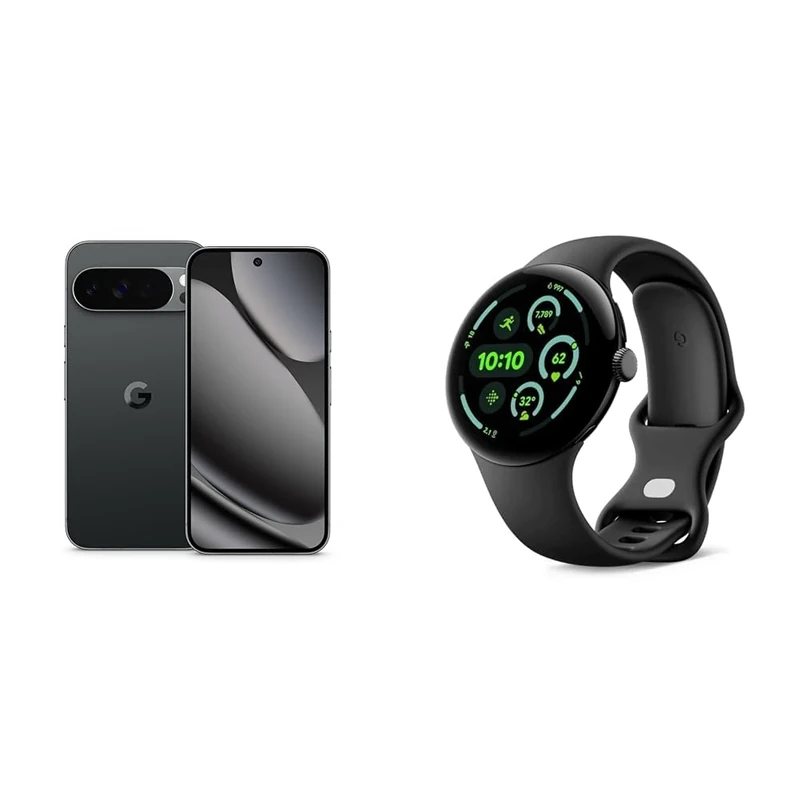 Google Pixel 10 Pro XL - Unlocked Android Smartphone with Gemini, Triple Rear Camera, 24+ Hour Battery and 6.8" Super Actua Display - Obsidian, 256GB + Watch 3 (Obsidian)