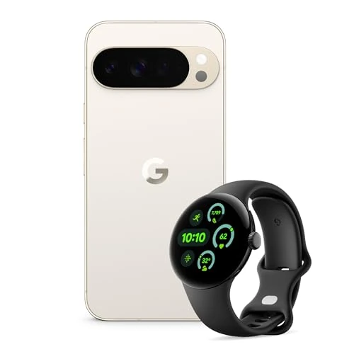 Google Pixel 10 Pro XL - Unlocked Android Smartphone with Gemini, Triple Rear Camera, 24+ Hour Battery and 6.8" Super Actua Display - Porcelain, 512GB + Watch 3 (Obsidian)