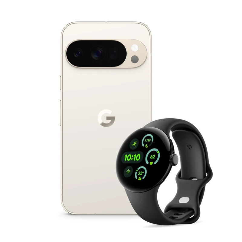 Google Pixel 10 Pro - Unlocked Android Smartphone with Gemini, Triple Rear Camera System, 24+ Hour Battery and 6.3" Super Actua Display - Porcelain, 512GB + Watch 3 (Obsidian)