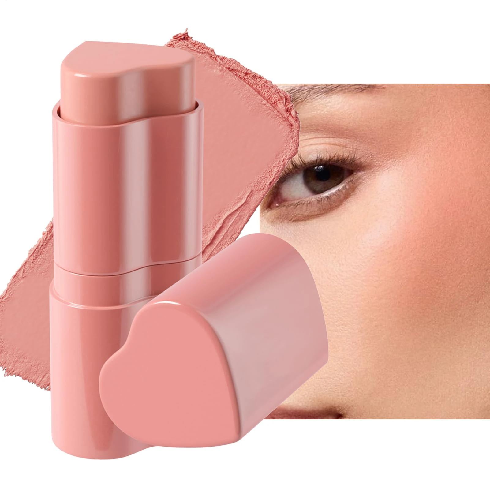 DAWCBVJQ Blush Stick for Cheeks | Heart Shaped Contour Blush | 2-in-1 Eye Blusher Cream,for Women Girls Facial Beauty Makeup Lip Eye Cheeks