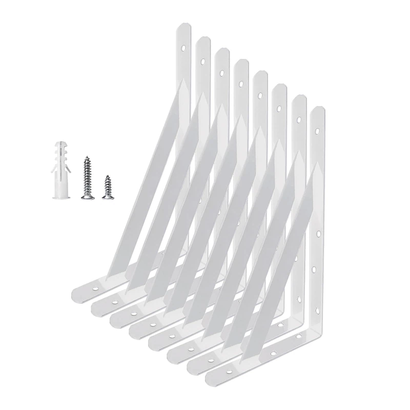 18 inch Heavy Duty Shelf Brackets, Metal Floating Shelf Brackets for Wall, White Industrial Wall Mounted Shelf Supports for Wood Desk, Countertop, Bookshelf