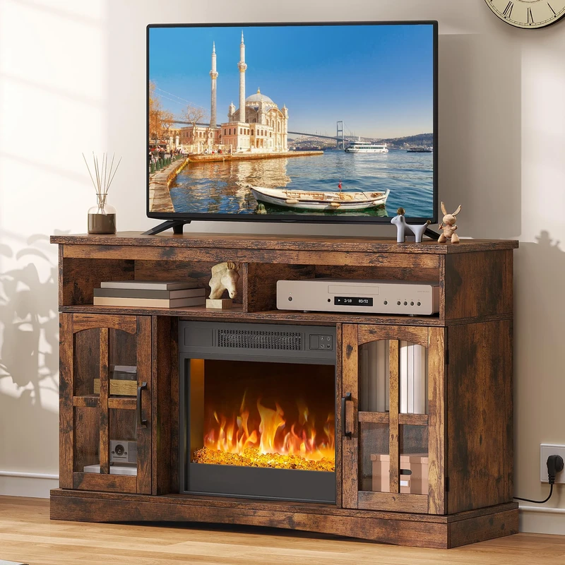YITAHOME Electric Fireplace with Heater, Electric Fireplace for the Living Room with Flame Effect, Adjustable Flame, 1-8 Hour Timer, Overheating Protection, Heating Function & Remote Control (Rustic