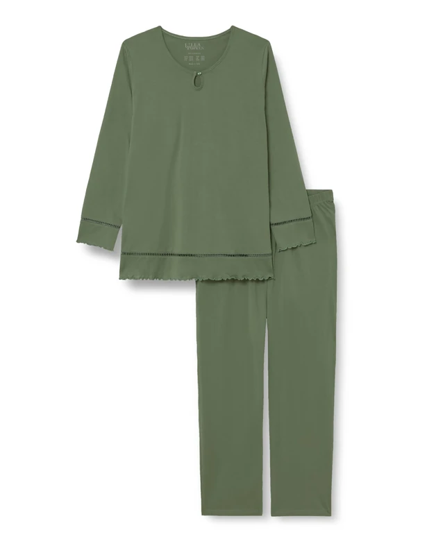 Ulla Popken Women's Nightgown Embroidered Pyjama Set, Khaki, 46