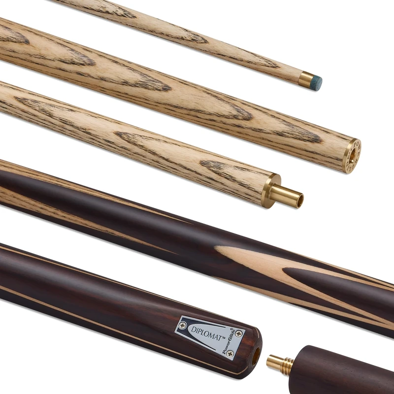 POWERGLIDE DIPLOMAT Ash 2-Piece 50/50 Jointed Snooker Pool or Billiard Cue Stick | North American Ash Shaft | Hand Spliced Rosewood Butt | 19 oz | Full Size 57" | 9.5mm Tip