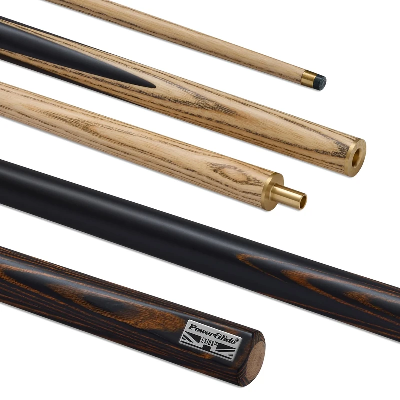 POWERGLIDE EXIOS Ash 2-Piece 50/50 Jointed Snooker Pool or Billiard Cue Stick | Ash Shaft | Hand Spliced Butt | 18 oz | Full Size 57" | 9.5mm Tip | Brown