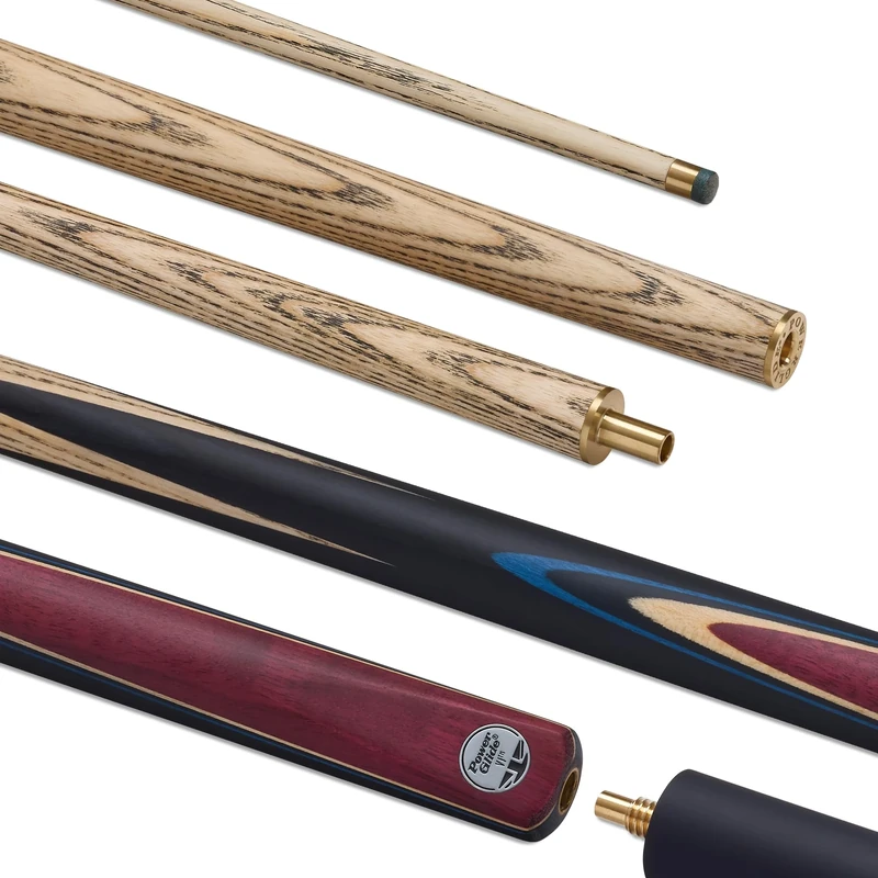 POWERGLIDE VI Ash 2-Piece 50/50 Jointed Snooker Pool or Billiard Cue Stick | North American Ash Shaft | Hand-spliced Ebonised Butt | 18 oz | Full Size 57" | 6 inch Extension | 9.5mm Tip