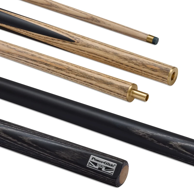 POWERGLIDE EXIOS Ash 2-Piece 50/50 Jointed Snooker Pool or Billiard Cue Stick | Ash Shaft | Hand Spliced Butt | 19 oz | Full Size 57" | 9.5mm Tip | Black