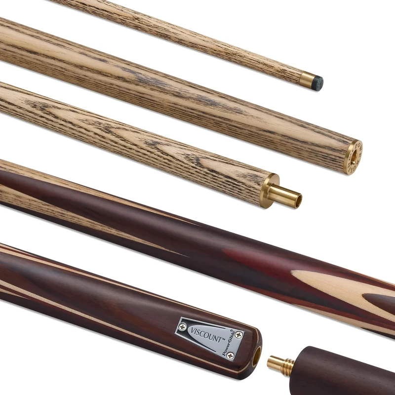 POWERGLIDE VISCOUNT Ash 2-Piece 50/50 Jointed Snooker Pool or Billiard Cue Stick | North American Ash Shaft | Hand-spliced Rosewood Butt | 18 oz | Full Size 57" | 6 inch Extension | 9.5mm Tip
