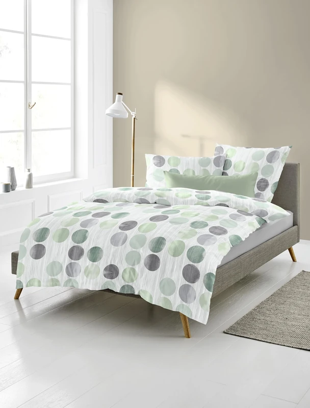 Bierbaum 4153 Fine Flannelette Bed Linen, Designed in Germany, Green 30, 155 x 220 + 80 x 80 cm, Comfort Size
