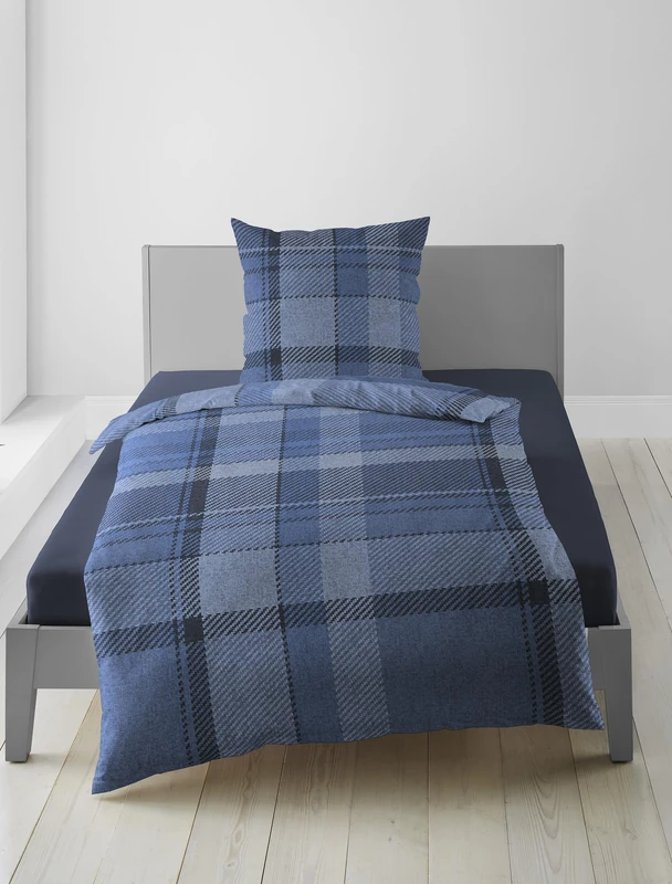 Bierbaum 4046 Fine Flannelette Bed Linen, Designed in Germany, Blue 20, 155 x 220 + 80 x 80 cm, Comfort Size