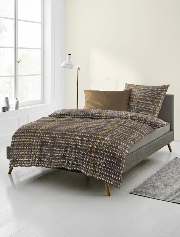 Bierbaum Bed Linen 4143, Fine Flannelette, Designed in Germany, Brown 80, 155 x 220 + 80 x 80 cm, Comfort Size