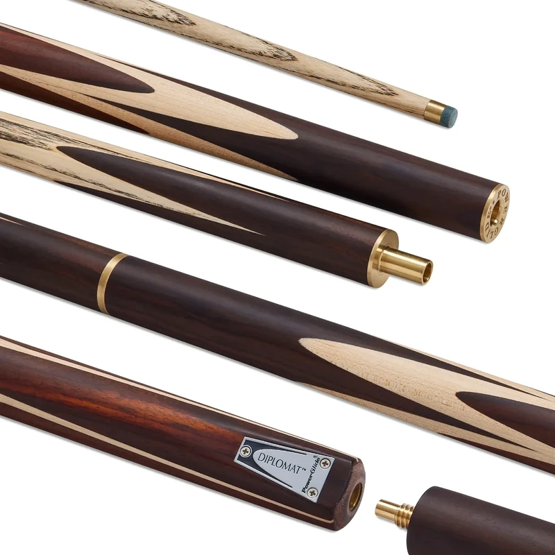 POWERGLIDE DIPLOMAT Ash 3/4 Jointed Snooker Pool or Billiard Cue Stick | North American Ash Shaft | Hand-spliced Rosewood Butt | 19 oz | Full Size 57" | 6 inch Extension | 9.5mm Tip