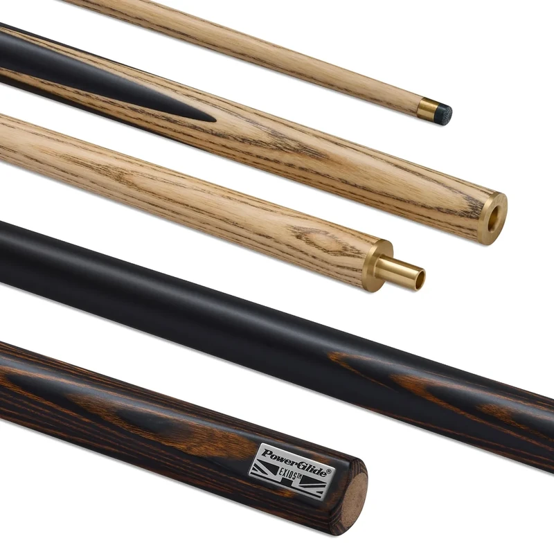 POWERGLIDE EXIOS Ash 2-Piece 50/50 Jointed Snooker Pool or Billiard Cue Stick | Ash Shaft | Hand Spliced Butt | 19 oz | Full Size 57" | 9.5mm Tip | Brown