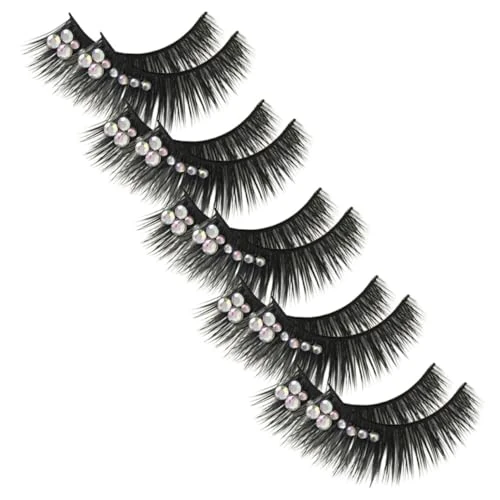 DECHOUS 5 Pairs Rhinestone Artificial Lashes for Dance Performance Dramatic Thick Long Fake Eyelashes with Diamonds Use Stage Makeup for Latin Shows and Parties