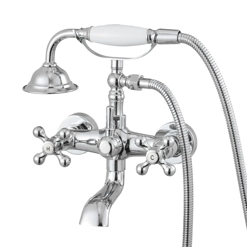 VEVOR Clawfoot Tub Faucet, Wall Mount Bathtub Faucets with Handheld Shower, Vintage Polished Chrome Clawfoot Tub Filler Faucet Shower Kit with Adjustable Swing Arms & 360° Rotation Spout for Bathtubs