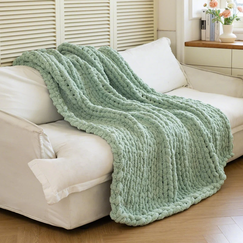 Larexius Chunky Knit Blanket - Luxury Soft Cozy 40 * 50 Throw Blanket,100% Woven Blanket Rope Knot Throw Blanket for Couch, Sofa, Home Decor, Gift - Machine Washable (Sage Green, 40 * 50)