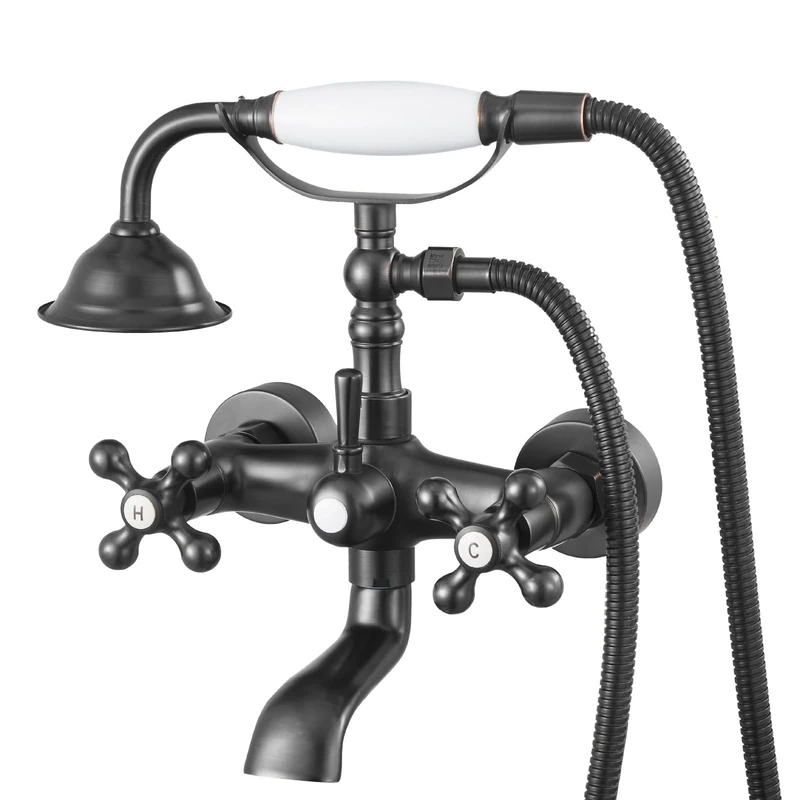 VEVOR Clawfoot Tub Faucet, Wall Mount Bathtub Faucets with Handheld Shower, Vintage Oil-Rubbed Bronze Clawfoot Tub Filler Faucet Shower Kit with Adjustable Swing Arms & 360° Rotation Spout