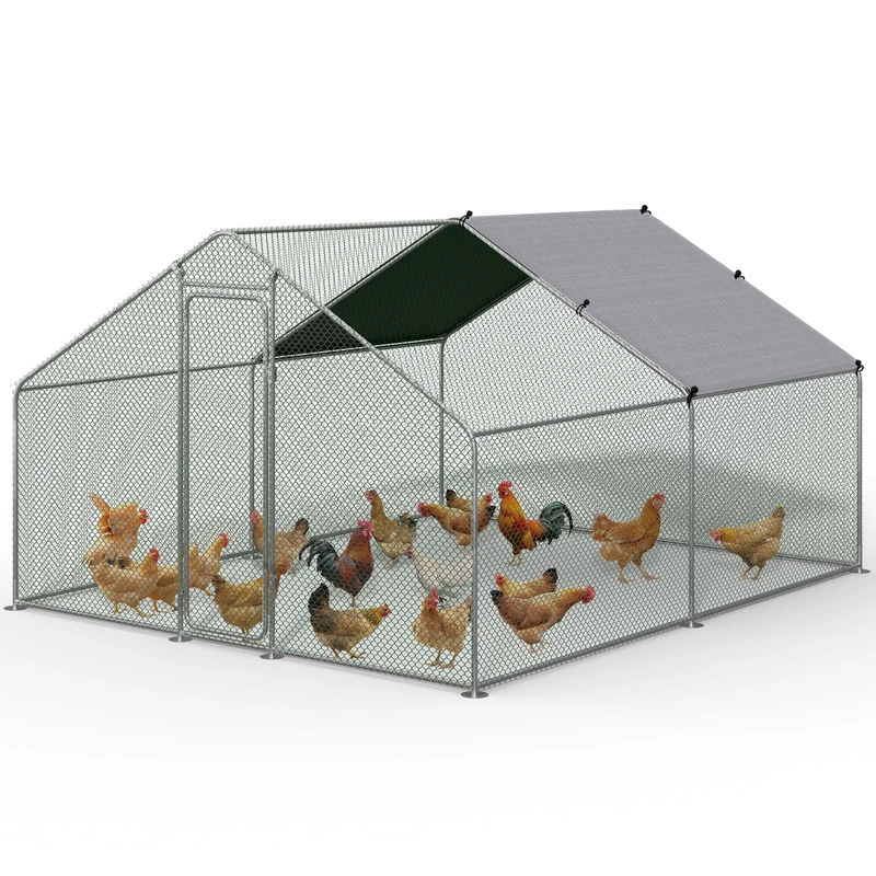 VOUNOT® Walk In Chicken Run Coop, Large Galvanised Metal Poultry Cage with Lockable Door, Waterproof Roof Cover for Chickens, Hens, Rabbits, Ducks & Small Animals, 300 x 300 x 200 cm