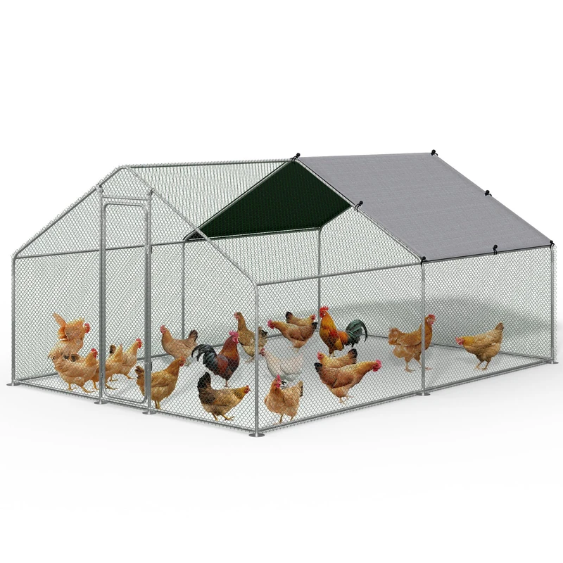 VOUNOT® Walk In Chicken Run Coop, Large Galvanised Metal Poultry Cage with Lockable Door, Waterproof Roof Cover for Chickens, Hens, Rabbits, Ducks & Small Animals, 400 x 300 x 200 cm