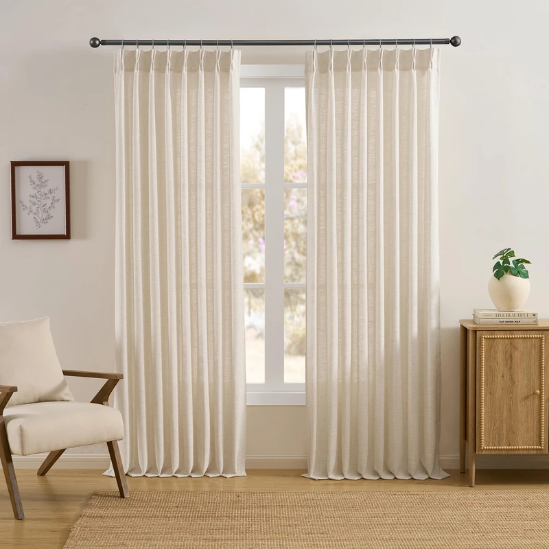 RAIN CITY Natural Linen Pinch Pleated Curtains 2 Panels 50x108