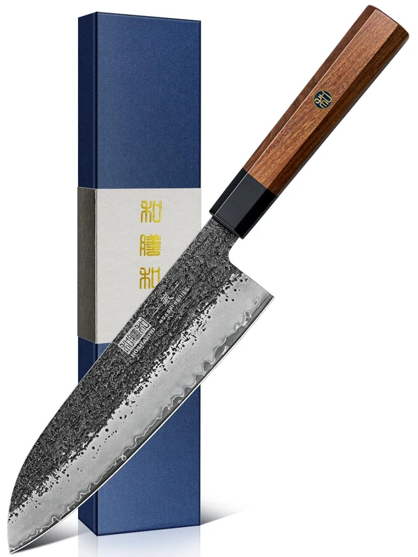 HOSHANHO Santoku Knife 7 Inch, Japanese Hand Forged Chef Knife, Ultra Sharp High Carbon Steel Kitchen Knife with Octagonal Rosewood Handle - Image 1
