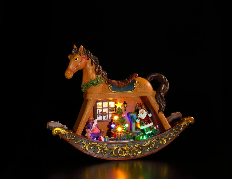 Noma Decorative Christmas Rocking Horse with Animated Train Set and Multicolour Lights, 18.5 cm (Pack of 1) - Image 1