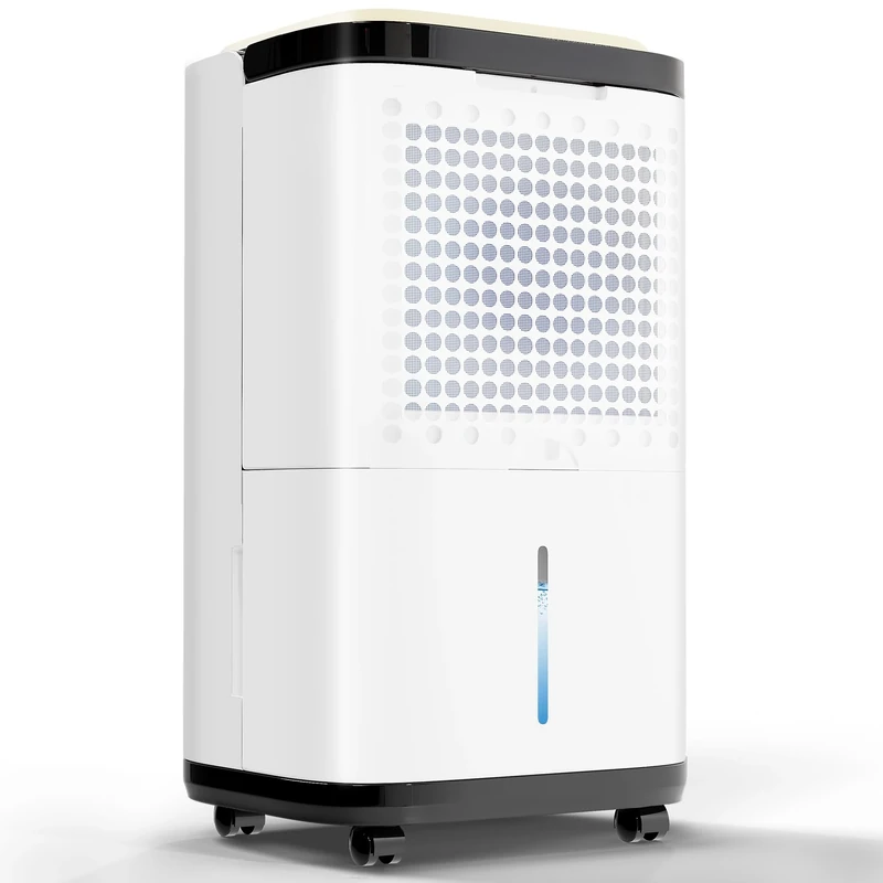 JUMMICODehumidifier Electric, 20L/day dehumidifier electric with LED display, humidity sensor, laundry drying, dehumidifier flat Suitable for cellar, bathroom White