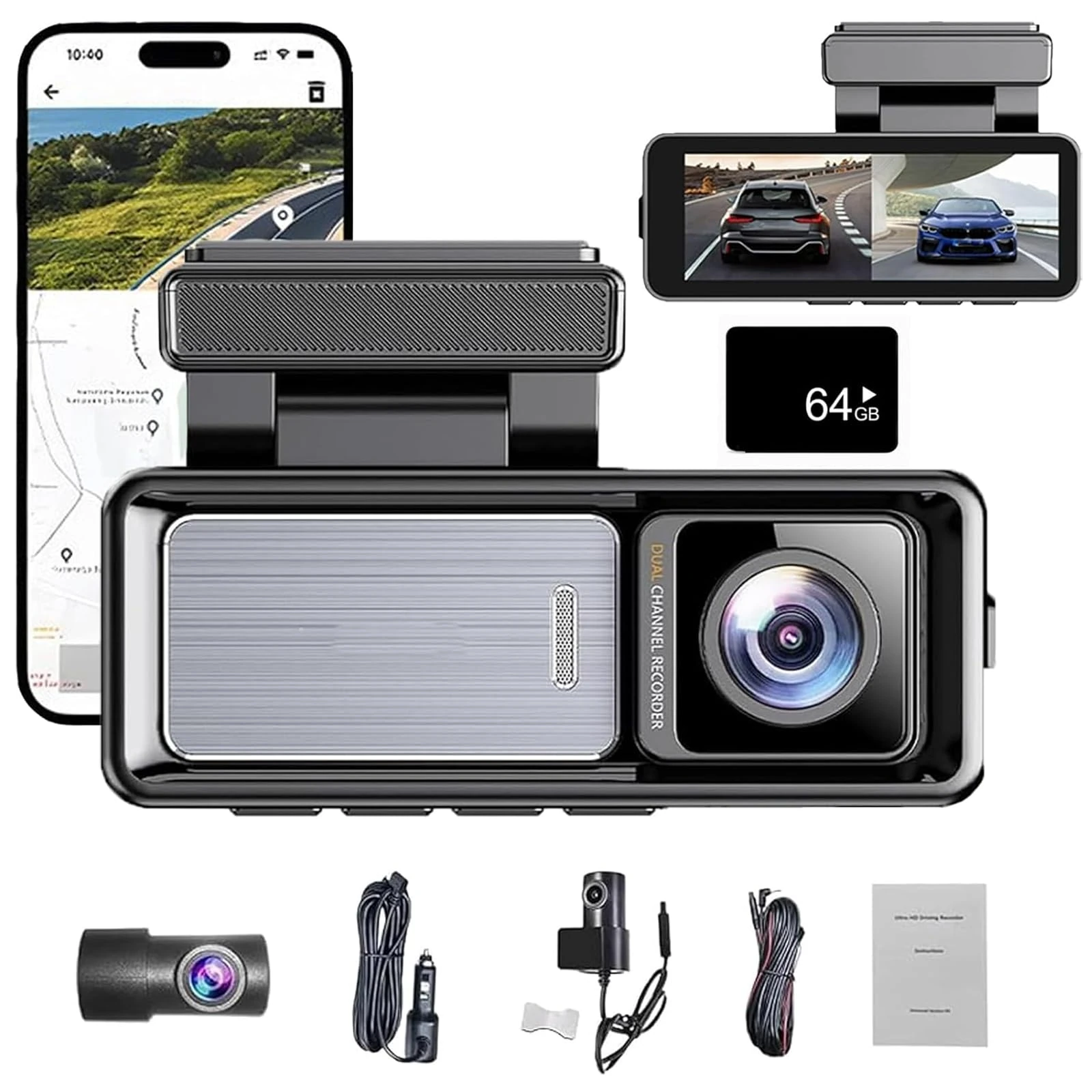 OSMO Dashcam Pro 4K, Dash Cam Front and Rear Wireless, 2026 Dashcam Pro with 64G TF Card, Improved Night Vision and 24/7 Loop Recording, WIFI/APP Control, Parking Monitoring