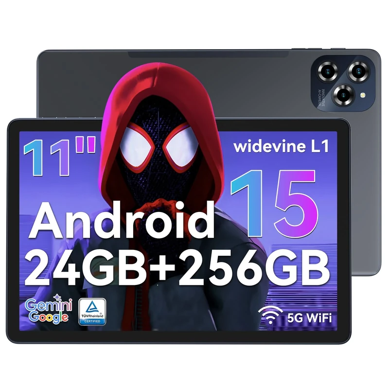 BESTTAB Tablet, Android 15 Tablet-11 Inch FHD Display, 24GB RAM 256GB ROM /2TB TF, T615 Octa-Core AI Tablets, 8000mAh/18W Fast Charge,16MP Camera, TÜV Certified HD,5G Wifi GPS, OTG, Office, Gaming02