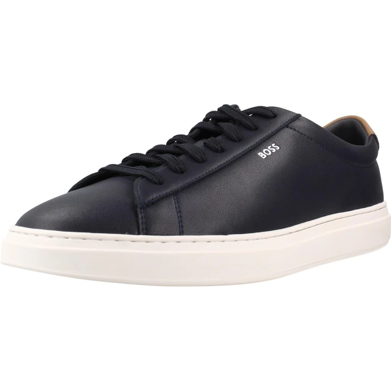BOSS Mens Kieran Tenn Leather Trainers with Rubber Sole Size 12 Dark Blue