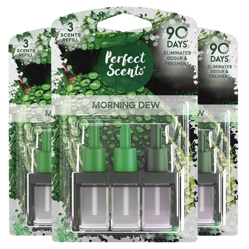 Perfect Scents 3Volution Morning Dew Air Freshener Plug In Refills Bathroom Freshener 3 Alternating Scents To Clean Away Odours Fighter Freshens Long Lasting Fragrance - Pack of 3