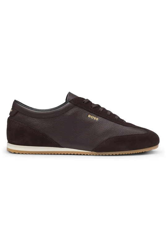 BOSS Ledersneakers Mit Veloursleder-Details Brown