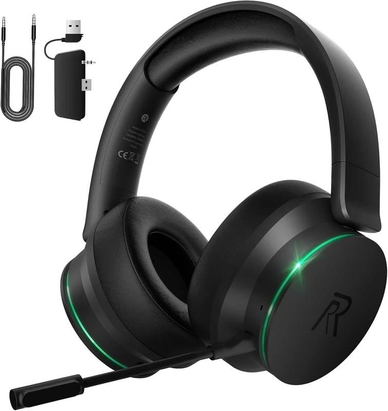 Wireless Gaming Headset for Xbox Series X|S, Xbox One, PS5, PS4, Noise Cancelling Bluetooth 5.3 Wireless Gaming Headphone, PC Headset with Microphone, 3D Surround Sound, 45H Battery, Black Green Color
