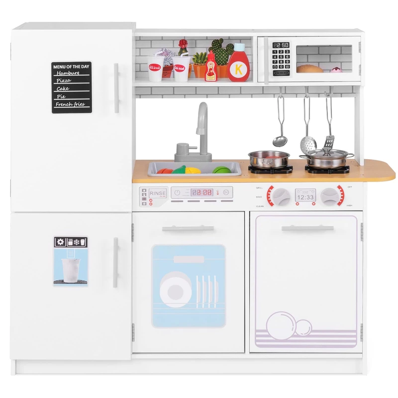 GYMAX Wooden Kids Kitchen, Children Toy Kitchen with Stoves