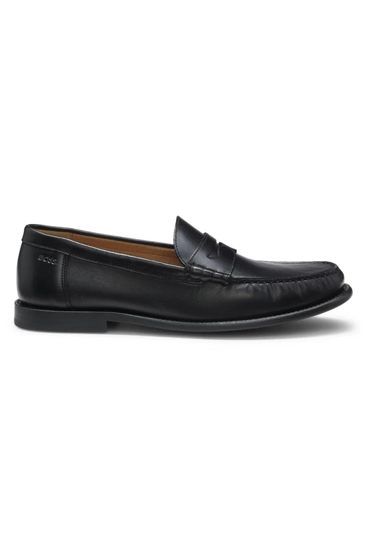 BOSS Leather Moccasins with Penny Trim Black