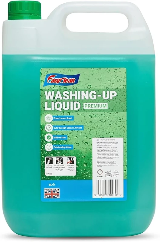 EasyClean Washing Up Liquid 5L Refill - Fresh Lemon Fragrance Non Bio & Skin Sensitive Friendly Dish Wash Cleaner Plant Based & Cruelty Free - Kitchens Cleaning Products